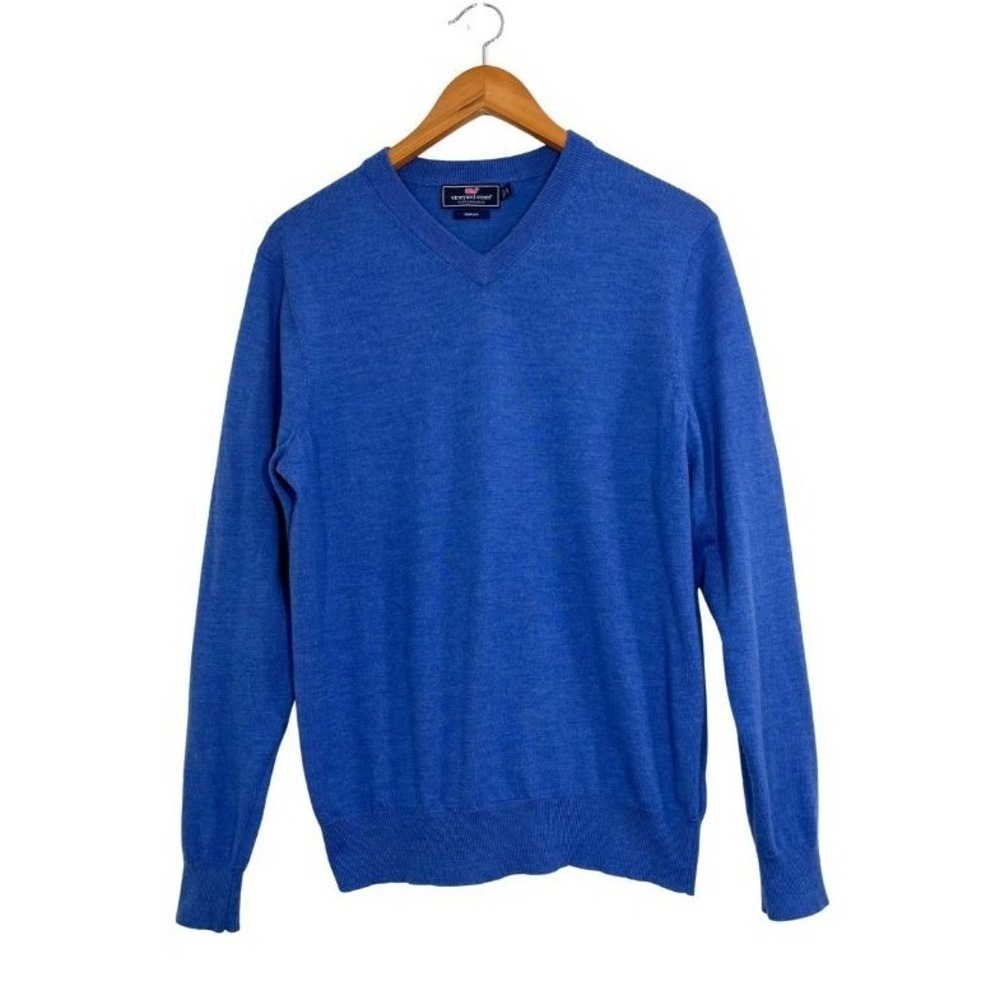 Vineyard Vines Blue Merino Wool Blend Sweater Classic V-Neck Pullover Sz‎ Small